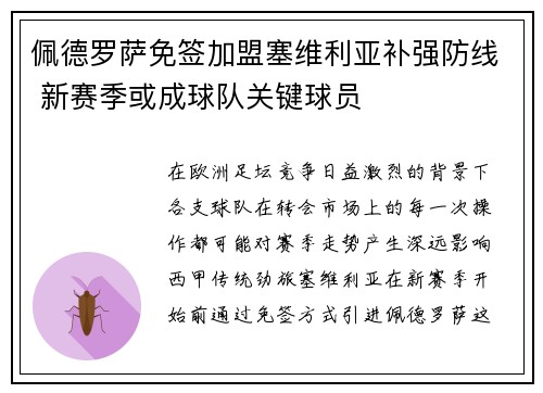佩德罗萨免签加盟塞维利亚补强防线 新赛季或成球队关键球员 佩德罗萨免签加盟塞维利亚补强防线 新赛季或成球队关键球员